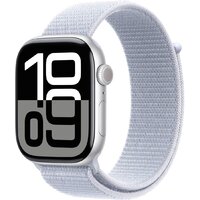 Apple Watch Series 10 42 мм (алюминиевый корпус, серебристый/голубой, нейлоновый ремешок)